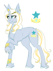 Size: 2059x2744 | Tagged: safe, artist:anyatrix, oc, oc:sweet jewel, parent:prince blueblood, parent:royal guard, species:pony, species:unicorn, bracelet, cloven hooves, female, high res, horn ring, jewelry, magical gay spawn, mare, offspring, simple background, solo, unshorn fetlocks, white background