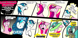 Size: 3302x1623 | Tagged: safe, artist:chaosmauser, character:princess cadance, character:queen chrysalis, character:shining armor, comic, game grumps, grumpcade, oneyplays, the simpsons, transformation