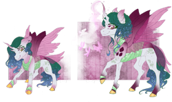 Size: 1024x606 | Tagged: safe, artist:castaspellliana, oc, oc only, parent:princess celestia, parent:queen chrysalis, parents:chryslestia, species:changepony, species:pony, crack ship offspring, digital art, female, filly, hybrid, interspecies offspring, magical lesbian spawn, mare, offspring, simple background, solo, transparent background