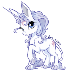 Size: 636x684 | Tagged: safe, artist:a-lunar-eclipse, species:pony, species:unicorn, amalthea, big ears, cloven hooves, cutie mark, female, leonine tail, mare, ponified, raised hoof, simple background, solo, the last unicorn, transparent background, unshorn fetlocks
