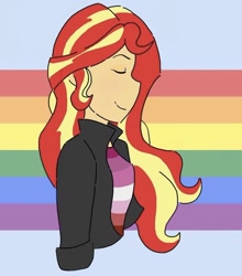 Size: 768x873 | Tagged: safe, artist:horsegirlpodcast, character:sunset shimmer, female, gay pride flag, lesbian, lesbian pride flag, lgbt, pride, pride flag, pride month, profile, waist up