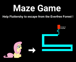 Size: 1270x1028 | Tagged: safe, artist:gratlofatic, character:fluttershy, arrow, black background, female, fs doesn't know what she's getting into, maze, maze game, meme, scary maze game, simple background, solo, text, this will end in tears