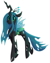 Size: 1650x2070 | Tagged: safe, artist:puddingskinmcgee, character:queen chrysalis, species:changeling, changeling queen, crown, female, jewelry, looking at you, regalia, simple background, smiling, solo, standing, transparent background