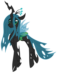 Size: 1650x2070 | Tagged: safe, alternate version, artist:puddingskinmcgee, derpibooru original, character:queen chrysalis, species:changeling, changeling queen, crown, female, jewelry, regalia, simple background, smiling, solo, standing, white background