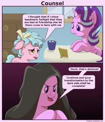 Size: 1330x1540 | Tagged: safe, artist:frenkieart, character:cozy glow, character:starlight glimmer, species:pegasus, species:pony, species:unicorn, episode:marks for effort, g4, my little pony: friendship is magic, comic, crossover, dialogue, emperor palpatine, female, filly, hilarious in hindsight, mare, scene interpretation, sith, speech bubble, star wars