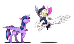 Size: 1500x900 | Tagged: safe, artist:renciel, character:songbird serenade, character:twilight sparkle, character:twilight sparkle (alicorn), species:alicorn, species:pegasus, species:pony, my little pony: the movie (2017), bow, duo, female, mare, simple background, transparent background