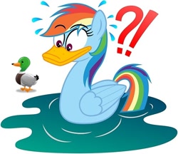 Size: 1100x950 | Tagged: safe, artist:steam-loco, edit, character:rainbow dash, species:duck, species:mallard, clipart, duck bill, duck pony, exclamation point, interrobang, pegaduck, rainbow dash is a duck, rainbow duck, species swap, water