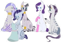 Size: 1732x1192 | Tagged: safe, artist:icey-wicey-1517, artist:sychia, edit, character:rarity, character:zecora, oc, oc:cyathea jade, oc:jasmine teff, oc:opal callicarpa, parent:rarity, parent:zecora, parents:raricora, species:pony, species:unicorn, species:zebra, species:zony, icey-verse, ship:raricora, bracelet, clothing, collaboration, color edit, colored, dress, dress up, ear piercing, earring, family, female, glasses, hybrid, interspecies offspring, jewelry, magical lesbian spawn, mare, mother and daughter, necklace, offspring, piercing, simple background, socks, transparent background, zebra oc