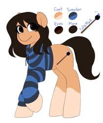 Size: 1551x1850 | Tagged: safe, artist:liziedoodle, oc, oc only, oc:lizie doodle, oc:liziedooodle, species:earth pony, species:pony, clothing, female, mare, original character do not steal, paintbrush, reference, reference sheet, solo, sweater