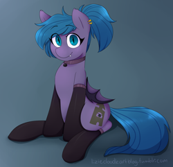 Size: 1900x1835 | Tagged: safe, artist:liziedoodle, oc, oc only, oc:belfry towers, species:bat pony, species:pony, bat pony oc, clothing, fangs, female, jewelry, mare, necklace, ponytail, solo, stockings, thigh highs, wings