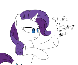 Size: 5000x4168 | Tagged: safe, artist:up-world, character:rarity, species:pony, species:unicorn, :t, absurd resolution, darling, female, hammer time, mc hammer, raised hoof, simple background, solo, song reference, stop, text, u can't touch this, white background