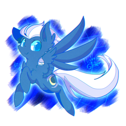 Size: 800x800 | Tagged: safe, artist:jisuppe, character:night glider, species:pegasus, species:pony, abstract background, chest fluff, colored pupils, cute, ear fluff, female, fluffy, flying, freckles, glideabetes, looking at you, mare, shoulder fluff, smiling, solo, spread wings, wing fluff, wings