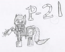 Size: 2208x1760 | Tagged: safe, artist:infinita est lux solis, part of a set, oc, oc:p-21, fallout equestria, fallout equestria: project horizons, fanfic art, leman russ, space wolves, sword, traditional art, warhammer (game), warhammer 40k, weapon