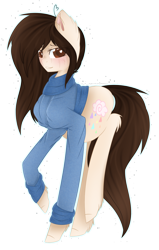 Size: 836x1316 | Tagged: safe, artist:electricaldragon, oc, oc:jaedin, species:earth pony, species:pony, ahoge, anatomically incorrect, clothing, female, incorrect leg anatomy, long legs, mare, reverse dachspone, simple background, solo, sweater, transparent background