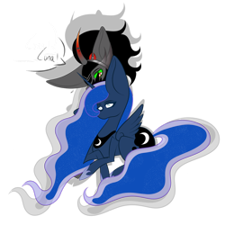 Size: 1024x1024 | Tagged: safe, artist:hestiay, character:king sombra, character:princess luna, ship:lumbra, drawing, drawing tablet, female, huge ears, male, shipping, simple background, straight, transparent background