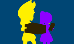 Size: 5120x3072 | Tagged: safe, artist:n3onh100, character:applejack, character:twilight sparkle, character:twilight sparkle (scitwi), species:eqg human, box, clipboard, colored, job, pencil, simple background