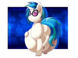 Size: 2048x1536 | Tagged: safe, artist:slimeyjenkins, character:dj pon-3, character:vinyl scratch, belly, hyper, hyper pregnancy, impossibly large belly, looking at you, looking back, looking back at you, pregnant, sidemouth, simple background, transparent background, underhoof