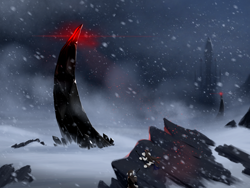 Size: 2048x1536 | Tagged: safe, artist:qzygugu, species:pony, blizzard, brotherhood of nod, clothing, crystal empire, duo, epic, male, obelisk of light, snow, snowfall, spear, stallion, weapon