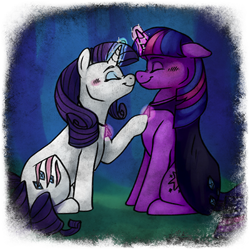 Size: 400x400 | Tagged: safe, artist:arcticwaters, character:rarity, character:twilight sparkle, fanfic:the enchanted kingdom, fanfic:the enchanted library, ship:rarilight, fanfic art, female, lesbian, shipping