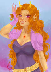 Size: 2890x4006 | Tagged: safe, artist:coconuthound, character:adagio dazzle, my little pony:equestria girls, breasts, cleavage, ear fins, female, horns, long nails, sharp teeth, solo, teeth