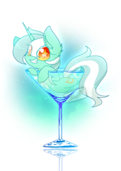 Size: 552x778 | Tagged: safe, artist:jisuppe, character:lyra heartstrings, species:pony, chibi, cup, cup of pony, cute, female, glass, lyrabetes, martini glass, micro, solo, starry eyes, wingding eyes