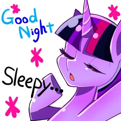 Size: 768x768 | Tagged: safe, artist:yuyutsuka_0130, character:twilight sparkle, character:twilight sparkle (alicorn), species:alicorn, species:pony, g4, eyes closed, female, good night, mare, sleeping, solo