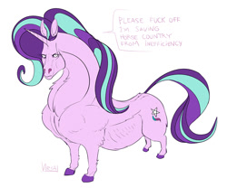 Size: 1000x833 | Tagged: safe, artist:ursa, character:starlight glimmer, species:pony, species:unicorn, bad anatomy, female, hoers, looking at you, simple background, solo, swole, vulgar, white background
