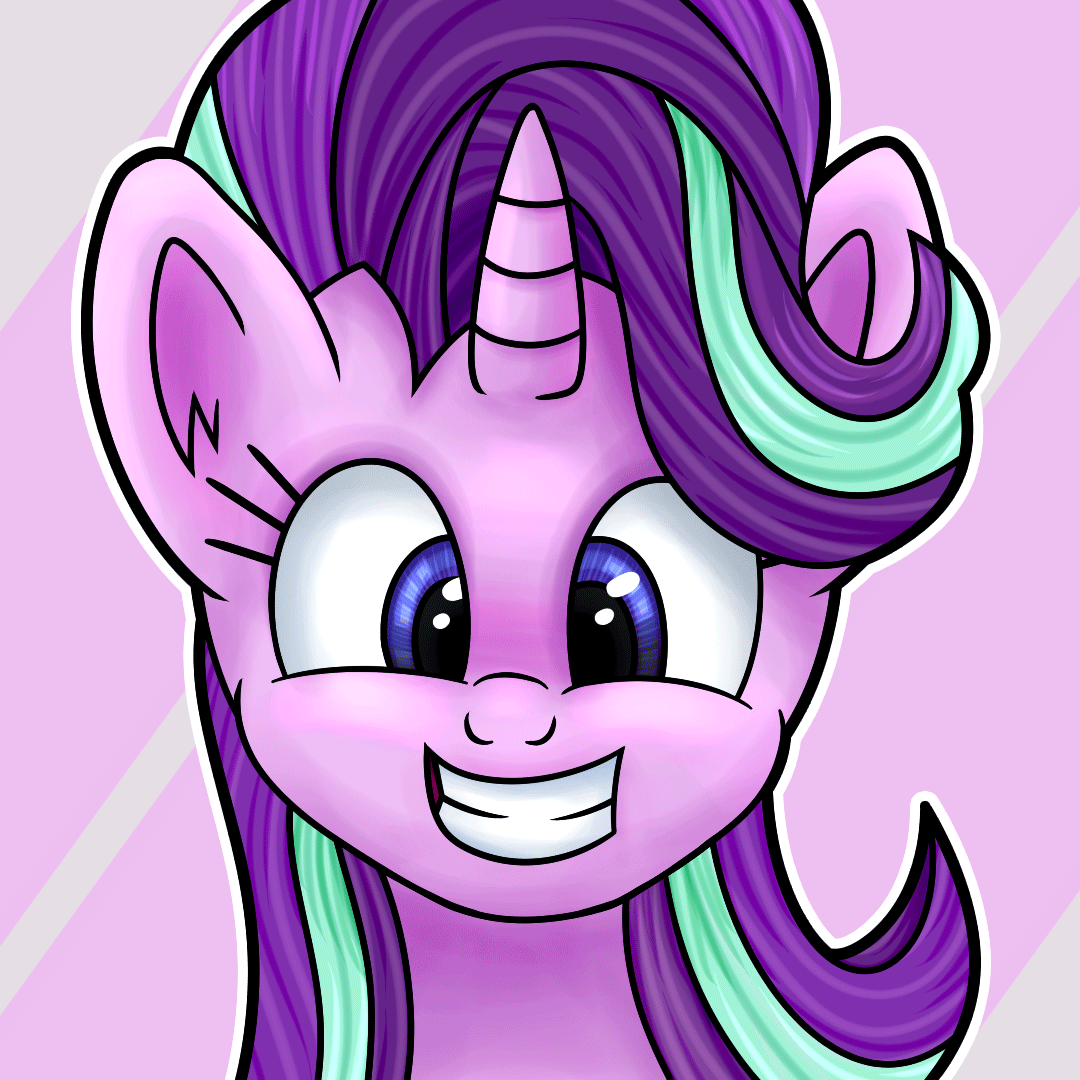 Size: 1080x1080 | Tagged: safe, artist:wellfugzee, derpibooru original, character:starlight glimmer, species:pony, species:unicorn, animated, cute, eye shimmer, female, gif, glimmerbetes, grin, simple background, smiling, solo, squee