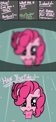Size: 1920x4172 | Tagged: safe, artist:crimsonsky, character:pinkie pie, /mlp/, 4chan, birthday card, cute, diapinkes, drawthread, first person view, happy birthday, implied anon, mouth hold, muffled words, offscreen character, pov, starry eyes, wingding eyes
