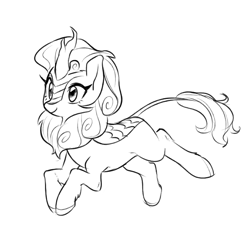 Size: 700x700 | Tagged: safe, artist:dilandau203, character:autumn blaze, species:kirin, episode:sounds of silence, g4, my little pony: friendship is magic, black and white, female, grayscale, lineart, monochrome, simple background, solo, white background