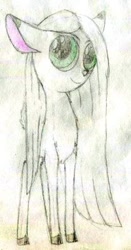 Size: 234x448 | Tagged: safe, artist:smt5015, species:deer, aisling, cloven hooves, female, fordeer, green eyes, long hair, original species, pencil drawing, secret of kells, simple background, solo, traditional art, white background