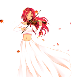Size: 3820x3850 | Tagged: safe, artist:electricshine, character:sunset shimmer, species:human, my little pony:equestria girls, beautiful, belly button, bow (instrument), clothing, dress, eyes closed, female, humanized, midriff, musical instrument, shirt, simple background, sunset shimmer day, violin, white background