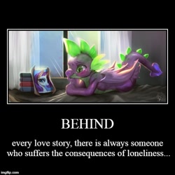 Size: 500x500 | Tagged: safe, artist:renciel, edit, character:rarity, character:spike, species:dragon, species:pony, ship:sparity, book, demotivation, female, male, mare, poster, shipping, smiling, straight, text, winged spike