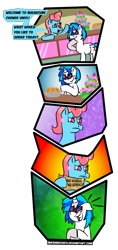 Size: 617x1303 | Tagged: safe, artist:sneshneeorfa, character:cup cake, character:dj pon-3, character:vinyl scratch, cake, comic, discrimination, food, mute, mute vinyl, pie, simple background, sugarcube corner, transparent background
