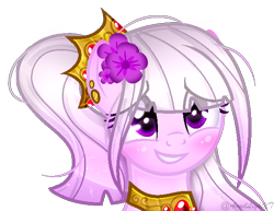 Size: 604x466 | Tagged: safe, artist:angellightyt, oc, oc:ocirius, species:pony, blushing, crown, female, flower, flower in hair, mare, peytral, ponytail, regalia, simple background, solo, transparent background