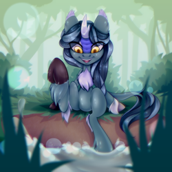 Size: 3000x3000 | Tagged: safe, artist:igazella, oc, oc only, oc:kasumi, species:kirin, species:pony, cloven hooves, female, happy, kicking, mare, river, smiling, solo, tree, water, ych result
