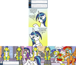 Size: 2000x1717 | Tagged: safe, artist:atomic-chinchilla, character:shining armor, oc, ask, ask female shining armor, blushing, gleaming shield, guardsmare, punch, royal guard, rule 63, tumblr, wingboner