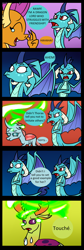 Size: 1200x3587 | Tagged: safe, artist:noidavaliable, character:ocellus, character:princess ember, character:smolder, character:thorax, species:changeling, species:dragon, species:reformed changeling, comic, disguise, disguised changeling, dragoness, female, male