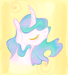 Size: 1100x1200 | Tagged: safe, artist:puddingskinmcgee, character:princess celestia, species:alicorn, species:pony, alternate hairstyle, curved horn, eyes closed, female, horn, profile, smiling, solo