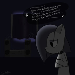Size: 1200x1200 | Tagged: safe, artist:icywindthepony, character:marble pie, choker, collar, dark, emo, female, head like a hole, lonely inky, lyrics, nine inch nails, sad, solo, song reference, text