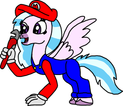 Size: 1187x1026 | Tagged: safe, artist:blackrhinoranger, character:silverstream, species:classical hippogriff, species:hippogriff, clothing, costume, crossover, mario, plumber, super mario bros., that hippogriff sure does love indoor plumbing, wrench