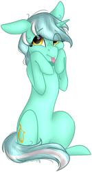 Size: 518x969 | Tagged: safe, artist:sychia, character:lyra heartstrings, species:pony, species:unicorn, blep, cute, eye clipping through hair, female, floppy ears, lyrabetes, mare, silly, simple background, sitting, solo, squishy cheeks, tongue out, transparent background