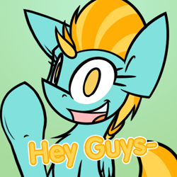 Size: 500x500 | Tagged: safe, artist:askincompetentlightningdust, artist:ralek, character:lightning dust, species:pegasus, species:pony, chest fluff, female, hello, looking at you, mare, no pupils, solo, text