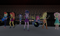 Size: 5120x3072 | Tagged: safe, artist:n3onh100, character:applejack, character:fluttershy, character:pinkie pie, character:rainbow dash, character:rarity, character:sunset shimmer, character:twilight sparkle, character:twilight sparkle (scitwi), species:eqg human, g4, my little pony: equestria girls, my little pony:equestria girls, bass guitar, converse, drums, geode of empathy, geode of fauna, geode of shielding, geode of super speed, geode of super strength, guitar, keyboard, magical geodes, microphone, musical instrument, pendulum, shoes, sneakers, speakers, tambourine, the rainbooms