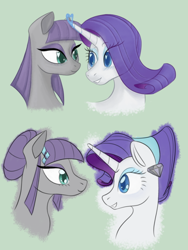 Size: 540x720 | Tagged: safe, artist:puddingskinmcgee, character:maud pie, character:rarity, species:earth pony, species:pony, species:unicorn, ship:rarimaud, alternate hairstyle, duo, female, lesbian, shipping, simple background, smiling, wingding eyes