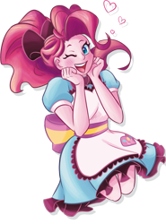 Size: 1416x1917 | Tagged: safe, artist:mandy1412, character:pinkie pie, episode:coinky-dink world, eqg summertime shorts, g4, my little pony: equestria girls, my little pony:equestria girls, blushing, clothing, cute, diapinkes, dress, female, one eye closed, server pinkie pie, simple background, solo, transparent background, waitress, wink
