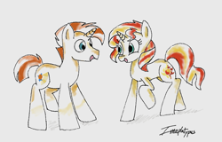 Size: 1024x654 | Tagged: safe, artist:imaplatypus, character:sunburst, character:sunset shimmer, species:pony, species:unicorn, female, male, mare, simple background, stallion, sunny siblings, white background