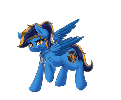 Size: 2300x1900 | Tagged: safe, artist:blues4th, oc, oc only, oc:bluette, species:pegasus, species:pony, female, jewelry, necklace, rule 63, solo, standing, wings