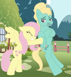 Size: 1515x1632 | Tagged: safe, artist:faitheverlasting, character:fluttershy, character:zephyr breeze, episode:flutter brutter, g4, my little pony: friendship is magic, brother and sister, female, male, pushing, smug