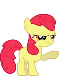 Size: 3926x5000 | Tagged: safe, artist:the-crusius, edit, editor:slayerbvc, character:apple bloom, species:earth pony, species:pony, .ai available, accessory-less edit, female, filly, frown, grumpy, missing accessory, raised hoof, simple background, solo, transparent background, unhappy, vector, vector edit